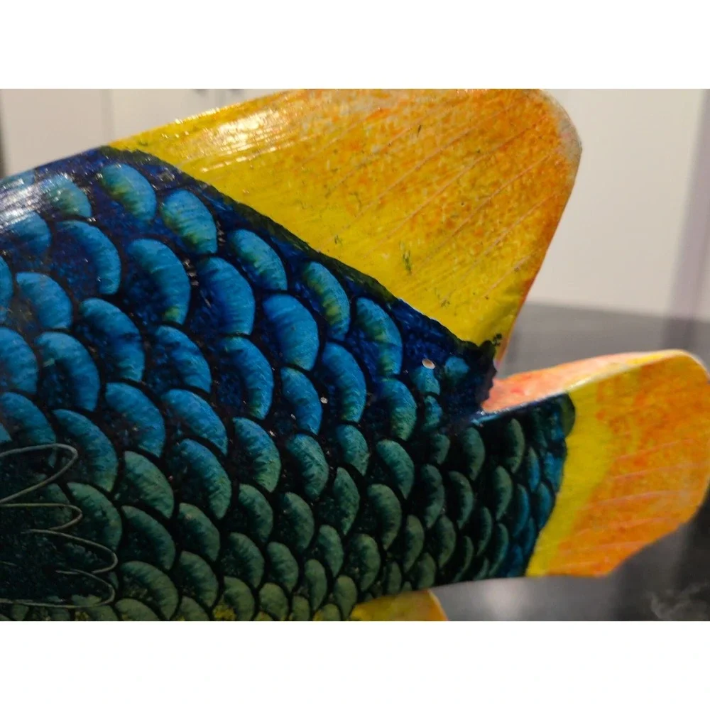 VTG Dominican Republic Hand Carved Wood Fish Figurines Set 2 Tropical Blue 10